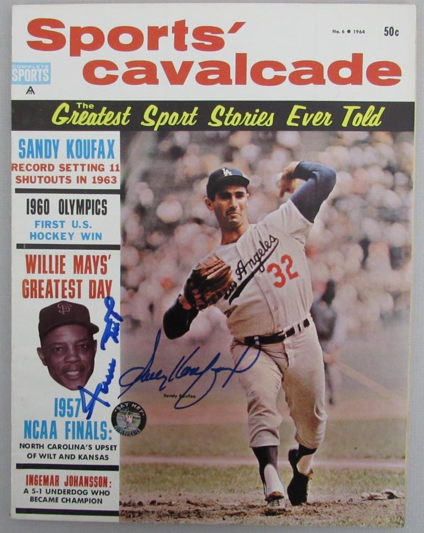 Willie Mays Sandy Koufax Dual Signed 1964 Sports Cavalcade Magazine: Willie Mays Sandy Koufax Dual Signed 1964 Sports Cavalcade Magazine This 1964 Sports Cavalcade Magazine features the dual signatures of two baseball legends: Willie Mays and Sandy Koufax, both Hall of