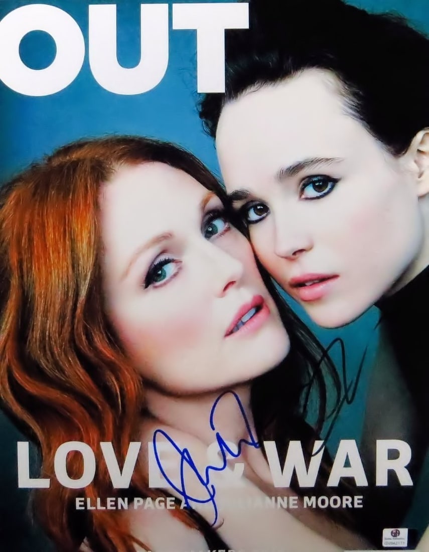 Julianne Moore Ellen Page Autographed 11x14 Photo Certified by GAI: Julianne Moore Ellen Page Autographed 11x14 Photo Certified by GAI This stunning 11X14 photograph features the authentic signatures of acclaimed actresses Julianne Moore and Ellen Page. The autographs