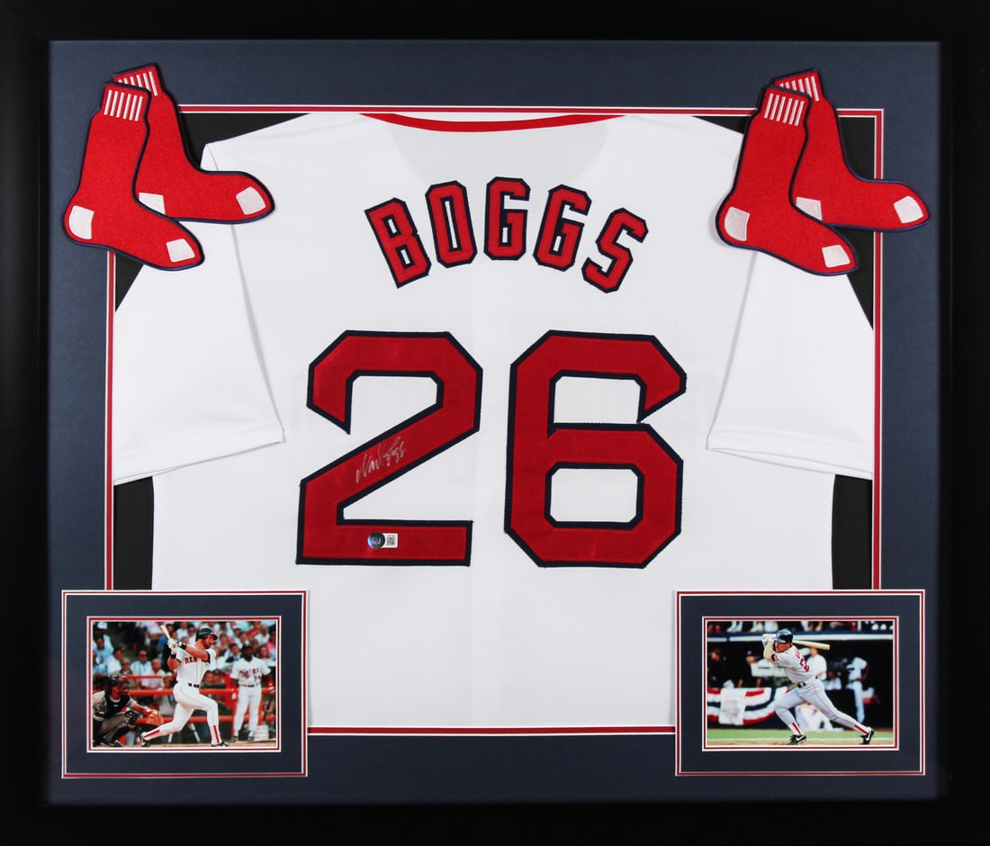 Wade Boggs Signed Framed Jersey Boston Red Sox Beckett Authenticated: Wade Boggs Signed Framed Jersey Boston Red Sox Beckett Authenticated This authentic, signed white pro style framed jersey features the legendary Wade Boggs of the Boston Red Sox. It has been personall