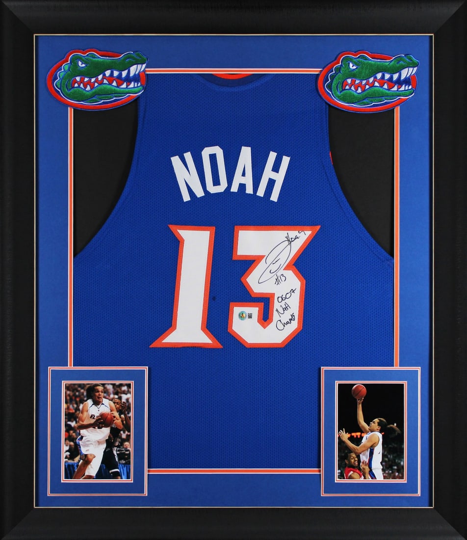 Joakim Noah Signed Blue Framed Jersey 2006 2007 National Champs BAS Authenticated: Joakim Noah Signed Blue Framed Jersey 2006 2007 National Champs BAS Authenticated This is an autographed blue pro style framed jersey personally signed by Joakim Noah, featuring the inscription "2006