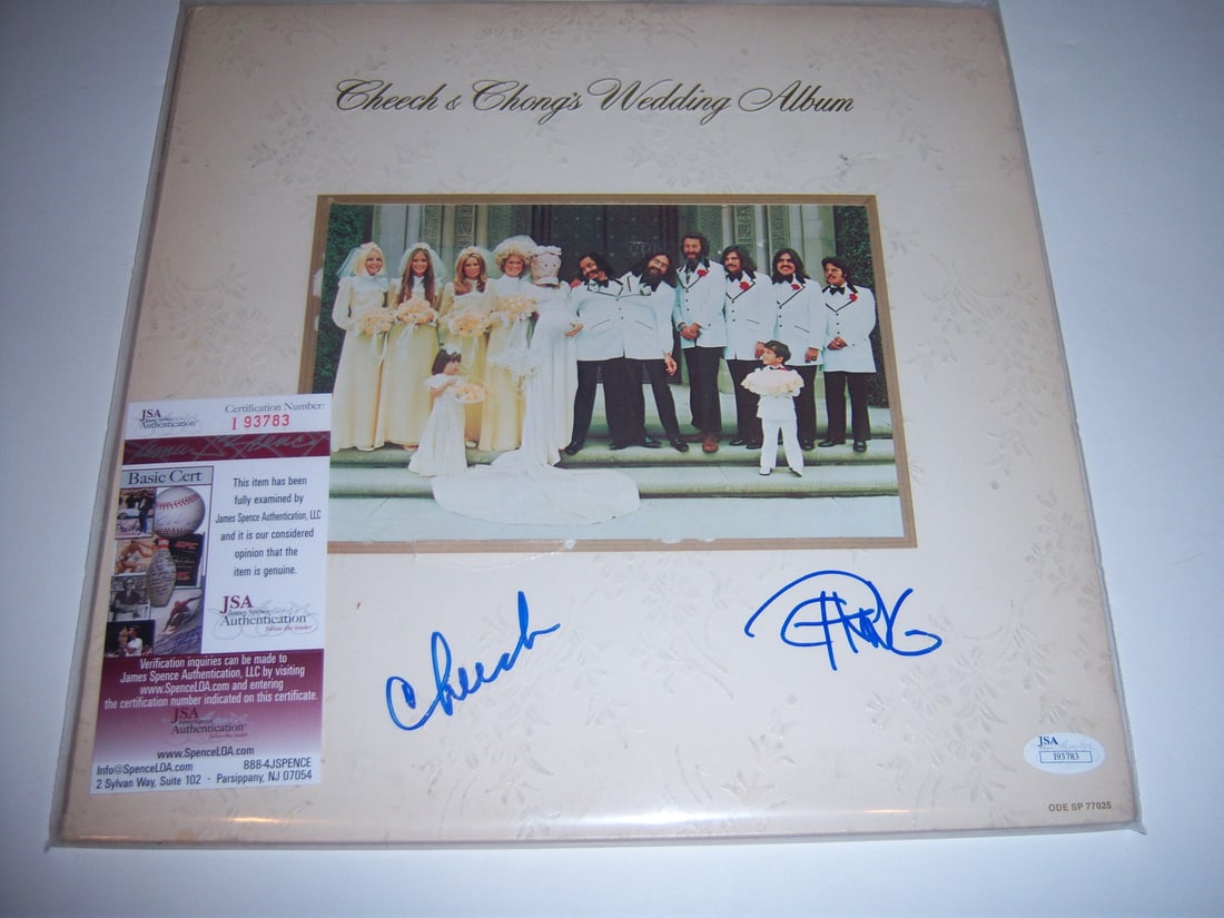 Cheech and Chong Wedding Album Signed LP Tommy Chong JSA COA: Cheech and Chong Wedding Album Signed LP Tommy Chong JSA COA Celebrate the iconic duo of Cheech and Chong with this authentic signed LP record album from their Wedding Album. This original vinyl is a