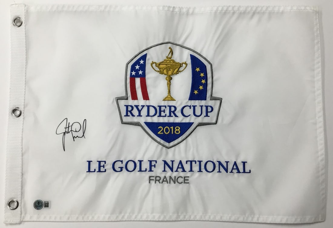 Justin Leonard Signed 2018 Ryder Cup Flag Beckett Authenticated: Justin Leonard Signed 2018 Ryder Cup Flag Beckett Authenticated Celebrate the spirit of golf with this officially licensed 2018 Ryder Cup Le Golf National pin flag, signed by PGA star Justin Leonard.