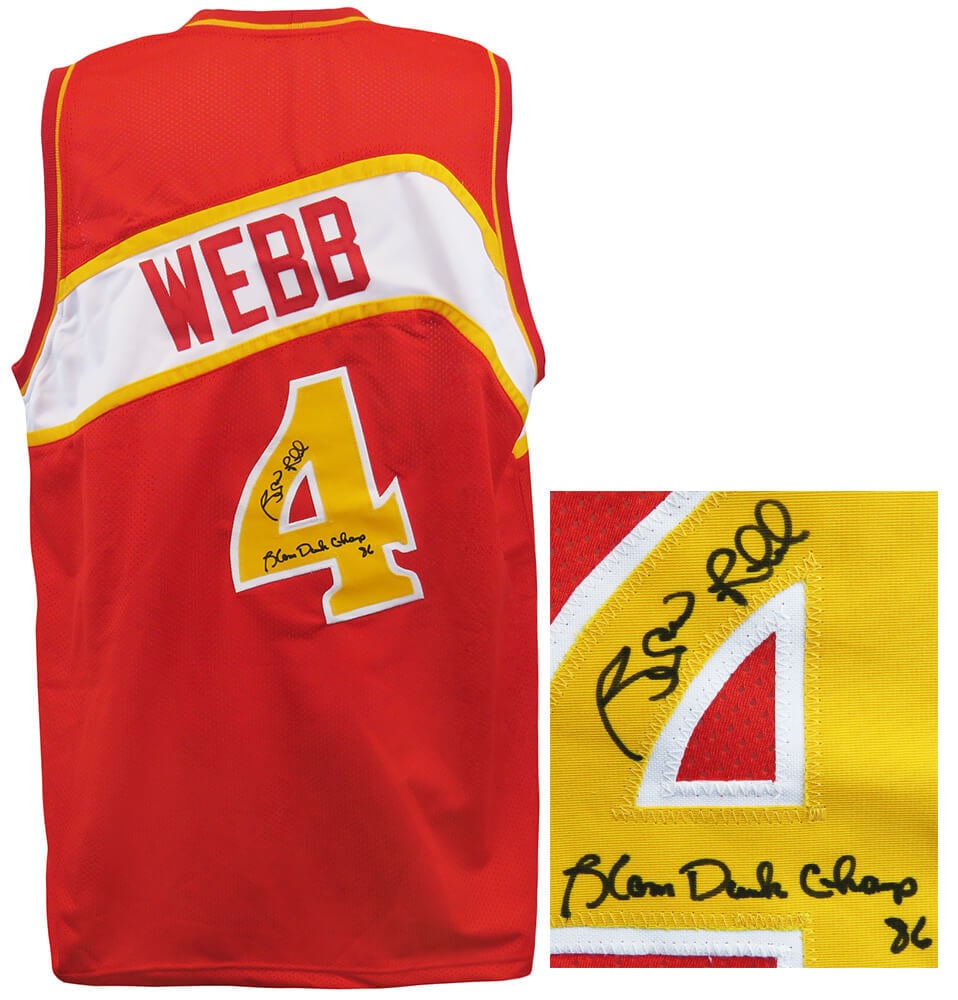 Spud Webb Signed Atlanta Hawks Jersey Slam Dunk Champ 86 COA: Spud Webb Signed Atlanta Hawks Jersey Slam Dunk Champ 86 COA Celebrate the legacy of Spud Webb with this signed red throwback custom basketball jersey. This authentic piece features the inscription 'S
