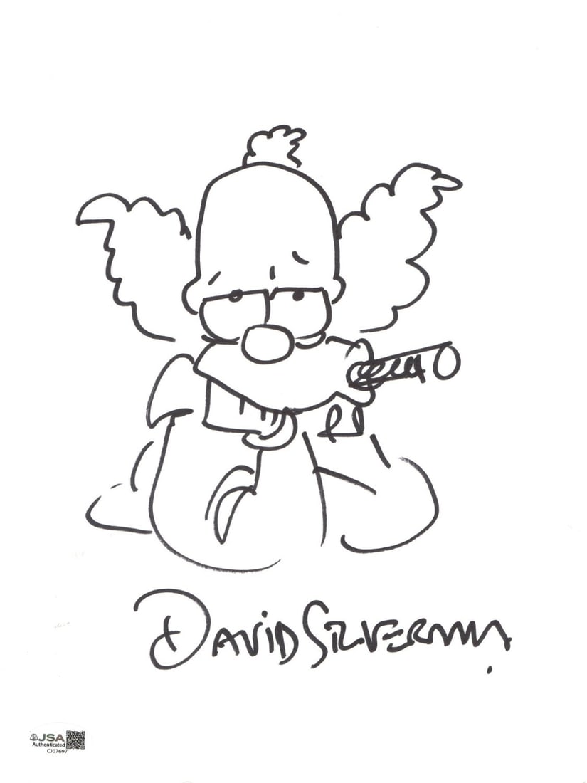 Simpsons Krusty 9x12 Sketch Drawing Signed by David Silverman JSA Authenticated (1 of 2)