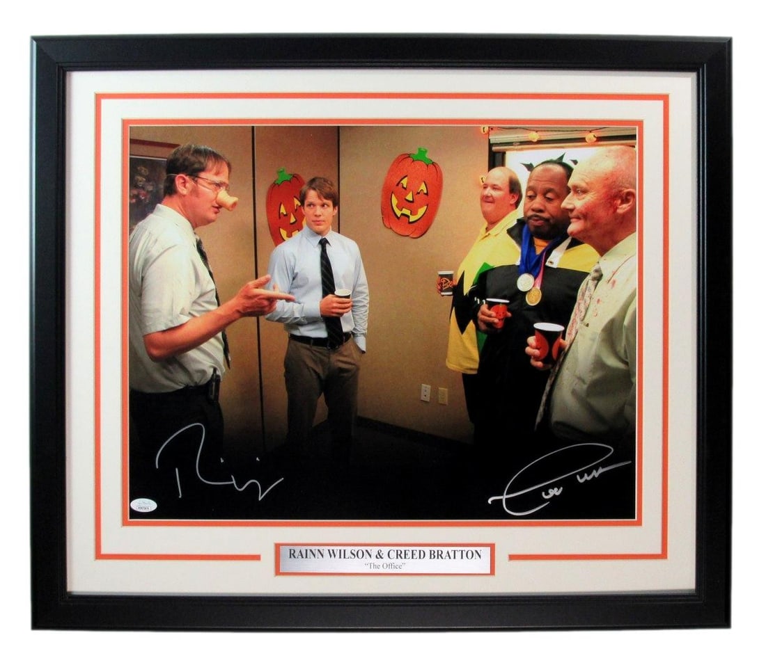 Rainn Wilson Creed Bratton Dual-Signed 16x20 Photo Framed JSA Authenticated: Rainn Wilson Creed Bratton Dual-Signed 16x20 Photo Framed JSA Authenticated This captivating dual-signed 16x20 photograph features Rainn Wilson and Creed Bratton from the beloved series The Office. Th