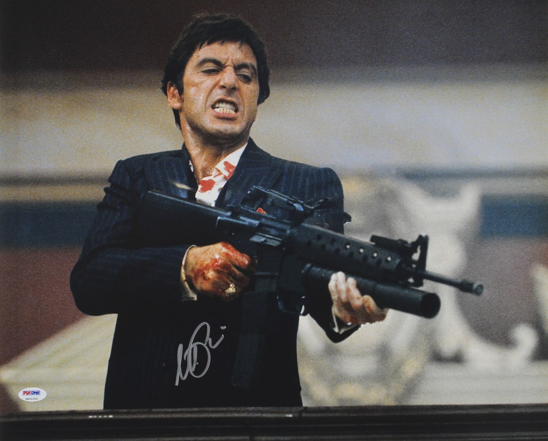 Al Pacino Signed Scarface 16x20 Photo PSA/DNA Authenticated: Al Pacino Signed Scarface 16x20 Photo PSA/DNA Authenticated This stunning 16x20 horizontal photograph captures Al Pacino in his iconic role from Scarface. Each piece is personally signed by the legend