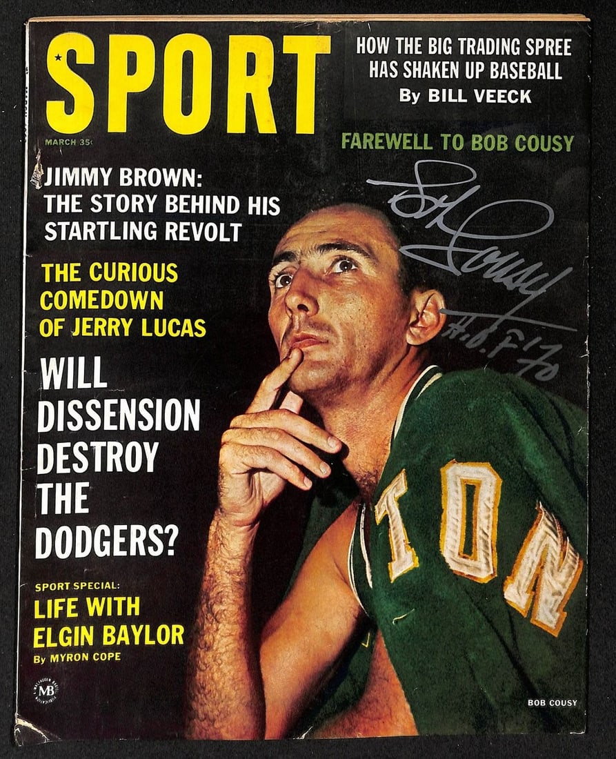 March 1963 SPORT Magazine with Bob Cousy HOF Autograph PSA DNA Authenticated: March 1963 SPORT Magazine with Bob Cousy HOF Autograph PSA DNA Authenticated This offering features an original March 1963 issue of SPORT Magazine, signed and inscribed by Bob Cousy, a Hall of Fame ba