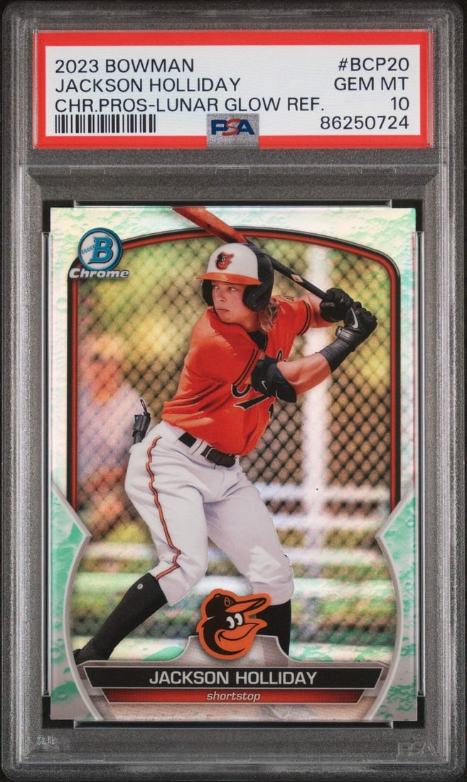 2023 BWM Jackson Holliday Lunar Glow RC Baseball Card PSA 10 (1 of 2)