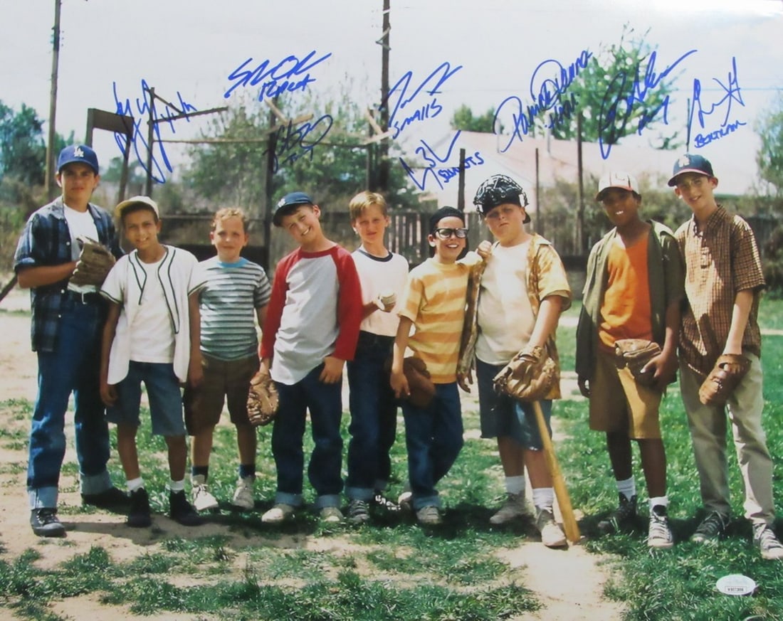 Sandlot Multi-Signed 16x20 Photo by 8 Cast Members JSA Authenticated: Sandlot Multi-Signed 16x20 Photo by 8 Cast Members JSA Authenticated This original 16x20 photo from the classic film "Sandlot" is multi-signed and inscribed by eight cast members, making it a must-hav