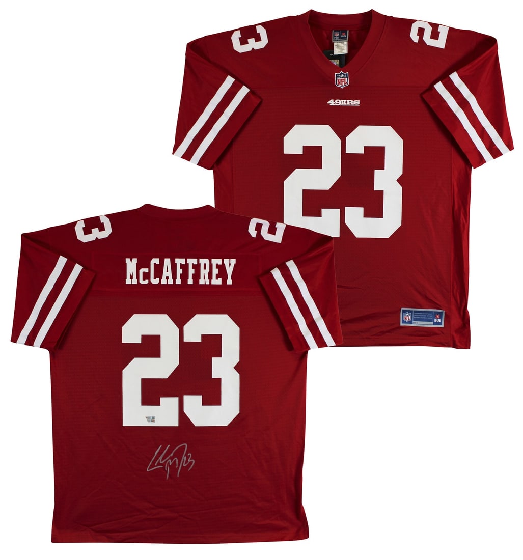 Christian McCaffrey Signed Red 49ers NFL Proline Jersey Fanatics Certified: Christian McCaffrey Signed Red 49ers NFL Proline Jersey Fanatics Certified This original autographed red Fanatics NFL Proline jersey features the signature of Christian McCaffrey, star player of the S