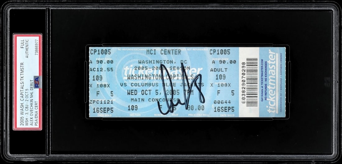 Alexander Ovechkin Signed NHL Debut Full Ticket PSA Pop 1: Alexander Ovechkin Signed NHL Debut Full Ticket PSA Pop 1 Celebrate a historic moment in hockey with this Alexander Ovechkin signed NHL debut full ticket from his first game on October 5, 2005. Authen