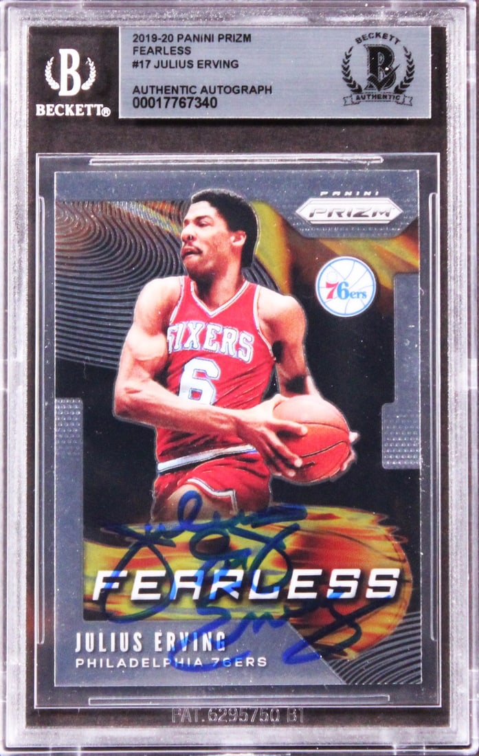 Julius Erving Signed 2019 Panini Prizm Fearless #17 Card Beckett Authenticated (1 of 2)