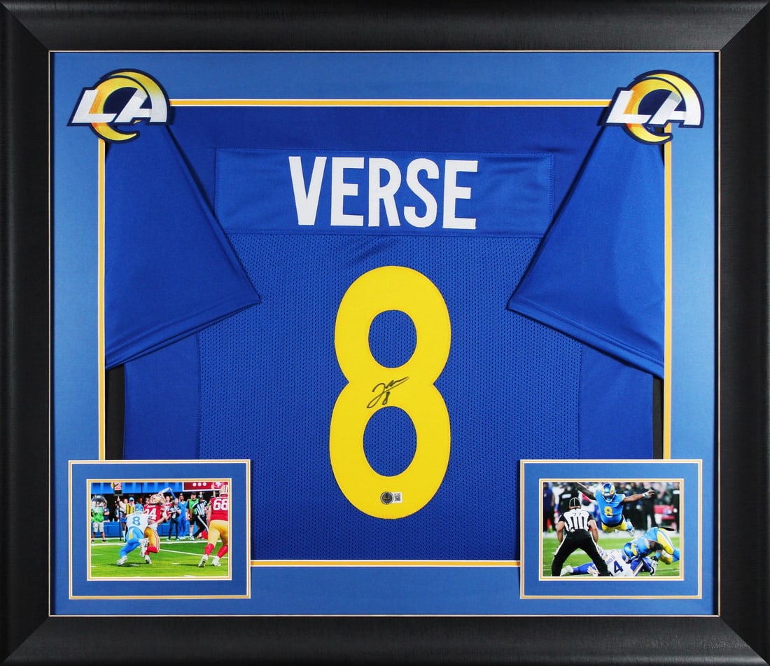 Jared Verse Signed Blue Pro Style Jersey Framed BAS Witnessed Los Angeles Rams: Jared Verse Signed Blue Pro Style Jersey Framed BAS Witnessed Los Angeles Rams This is an authentic blue pro style framed jersey personally signed by Jared Verse of the Los Angeles Rams. The jersey is