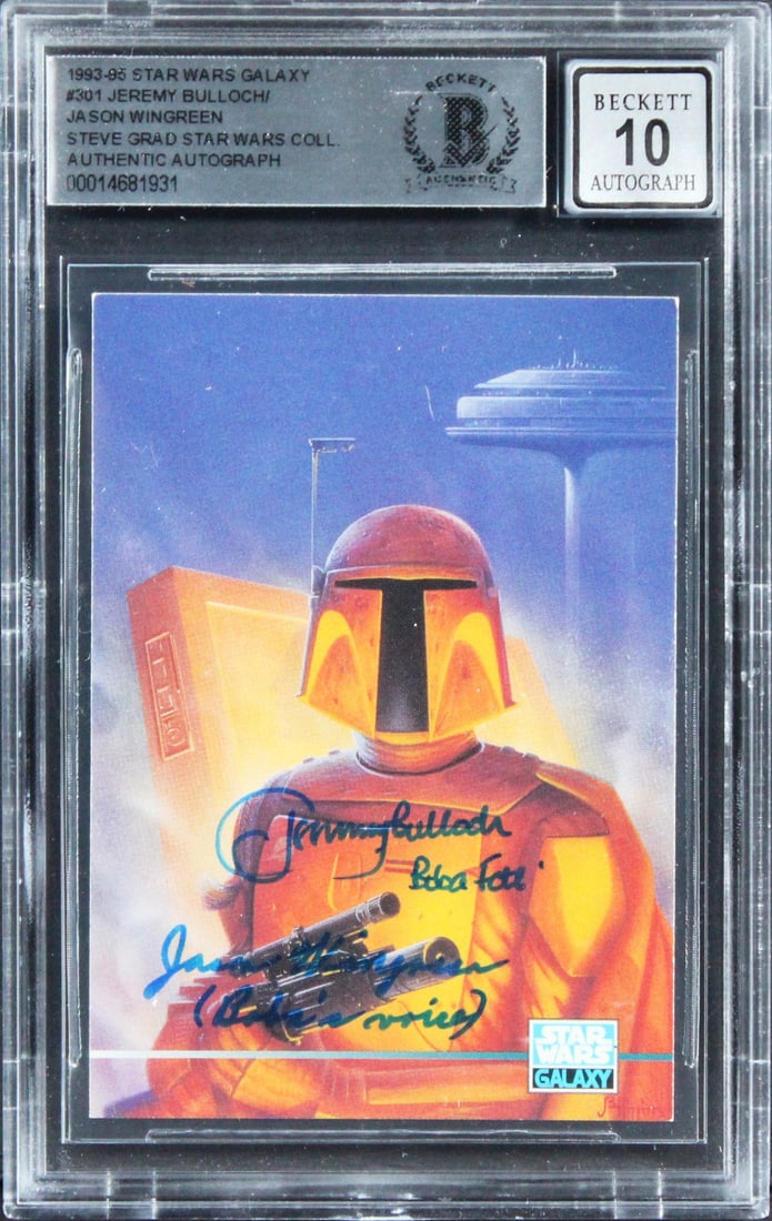 Pair of 1993 Star Wars Galaxy #301 Cards Signed by Bulloch and Wingreen Beckett 10: Pair of 1993 Star Wars Galaxy #301 Cards Signed by Bulloch and Wingreen Beckett 10 This is a 1993 Star Wars Galaxy #301 trading card, personally signed by Jeremy Bulloch and Jason Wingreen, who portra