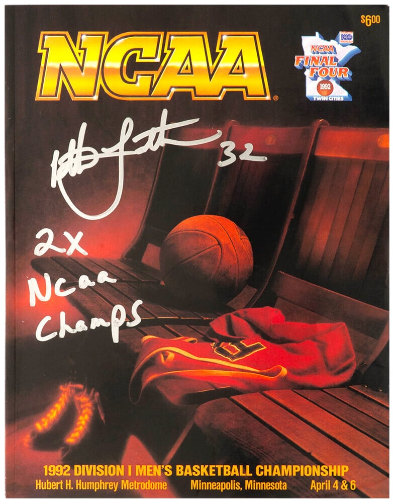 Christian Laettner Signed 1992 NCAA Final Four Program with 2x Champs Inscription: Christian Laettner Signed 1992 NCAA Final Four Program with 2x Champs Inscription Celebrate basketball history with this original 1992 NCAA Final Four basketball program, personally signed by Christia