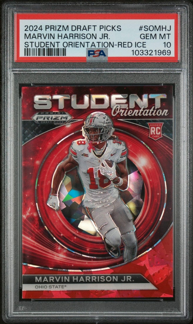 2024 Prizm DP Marvin Harrison Jr Red Ice RC Football Card PSA 10 (1 of 2)