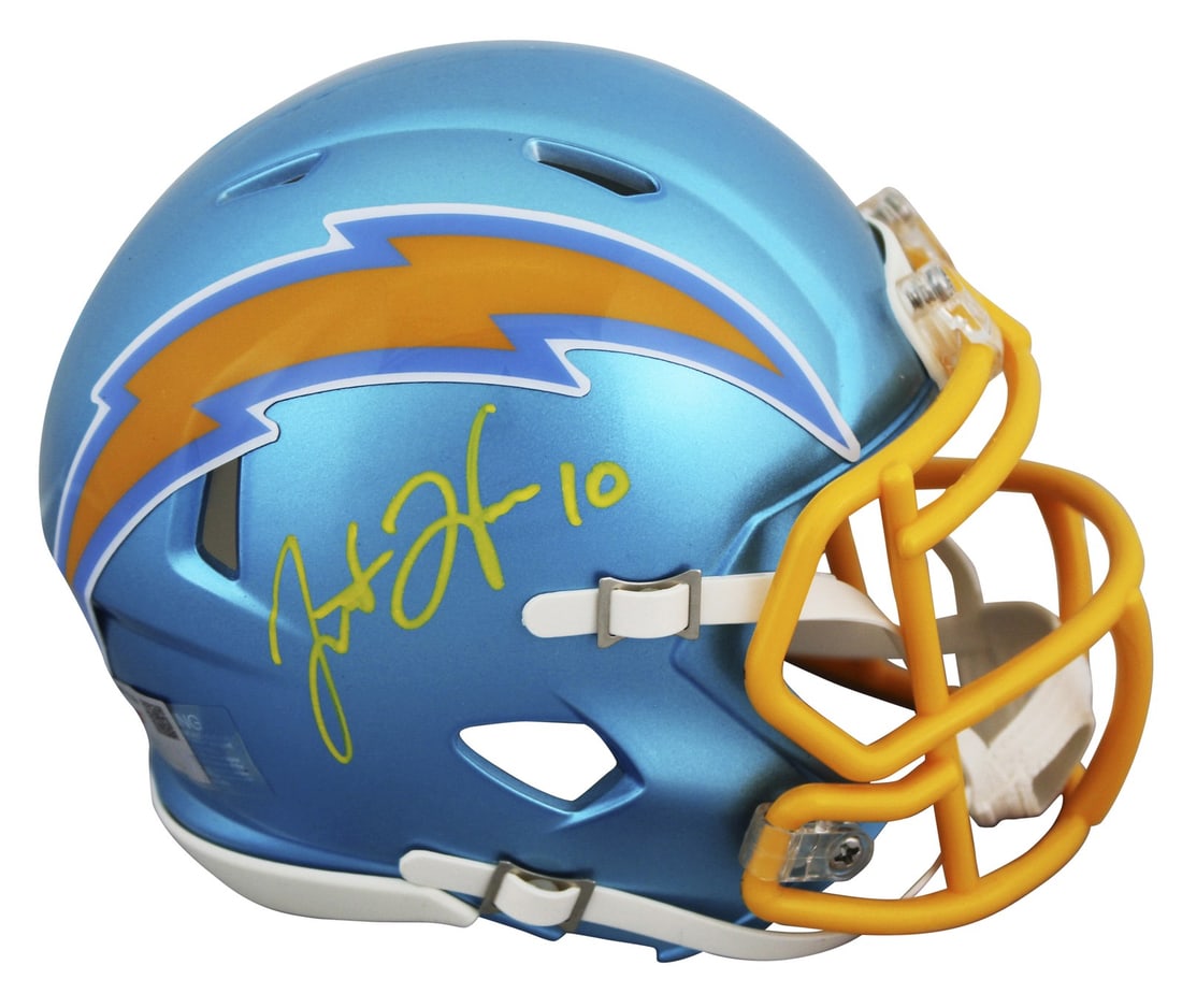 Justin Herbert Signed Flash Speed Mini Helmet Los Angeles Chargers Authentic Fanatics: Justin Herbert Signed Flash Speed Mini Helmet Los Angeles Chargers Authentic Fanatics This authentic autographed Flash Speed Mini Helmet is a must-have for any Los Angeles Chargers fan. Personally sig