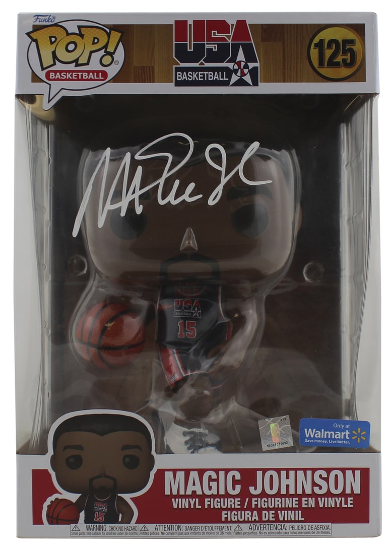Magic Johnson Autographed 10.75 Inch Jumbo Funko Pop Vinyl Figure BAS Witnessed: Magic Johnson Autographed 10.75 Inch Jumbo Funko Pop Vinyl Figure BAS Witnessed This autographed 10.75-inch Jumbo USA Basketball #125 Funko Pop Vinyl Figure features the iconic signature of Magic John
