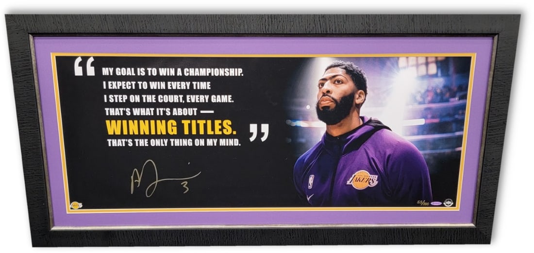 Anthony Davis Signed Framed Photo 21x42 Limited Edition Lakers UDA: Anthony Davis Signed Framed Photo 21x42 Limited Edition Lakers UDA This stunning framed photo features Anthony Davis, a star player for the Los Angeles Lakers, capturing a triumphant moment from his c