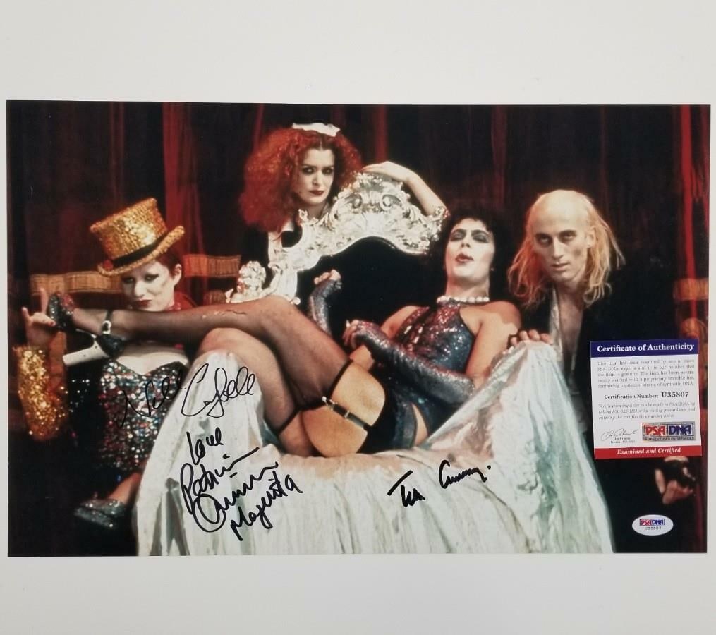 11x17 Photograph Signed by Three Rocky Horror Picture Show Cast PSA Authenticated: 11x17 Photograph Signed by Three Rocky Horror Picture Show Cast PSA Authenticated This original 11x17 inch photograph is signed by three cast members from the Rocky Horror Picture Show: Tim Curry, Sus