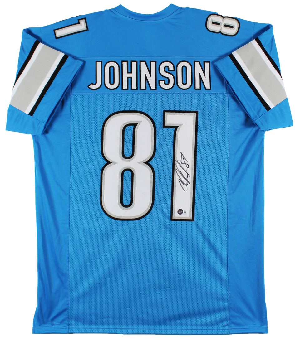 Calvin Johnson Signed Blue Pro Style Jersey BAS Witnessed Detroit Lions (1 of 3)
