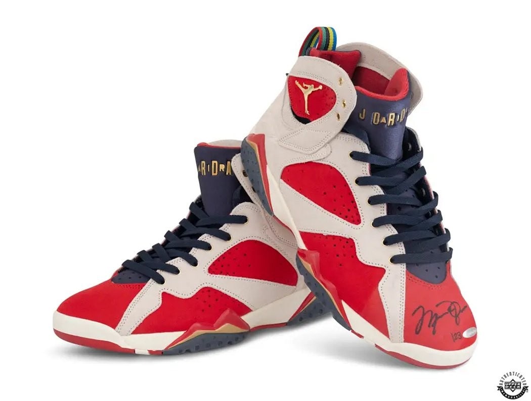 Michael Jordan Signed Nike Air Jordan 7 Trophy Room Olympic Edition: Michael Jordan Signed Nike Air Jordan 7 Trophy Room Olympic Edition Celebrate the legacy of Michael Jordan with these autographed Nike Air Jordan 7 Retro Trophy Room "New Sheriff in Town" shoes. Relea
