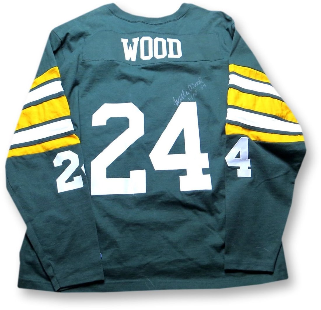 Willie Wood Autographed Jersey Sweater Green Bay Packers HOF 89 JSA: Willie Wood Autographed Jersey Sweater Green Bay Packers HOF 89 JSA Celebrate the legacy of Hall of Famer Willie Wood with this authentic Green Bay Packers jersey sweater. This original piece is pre-o