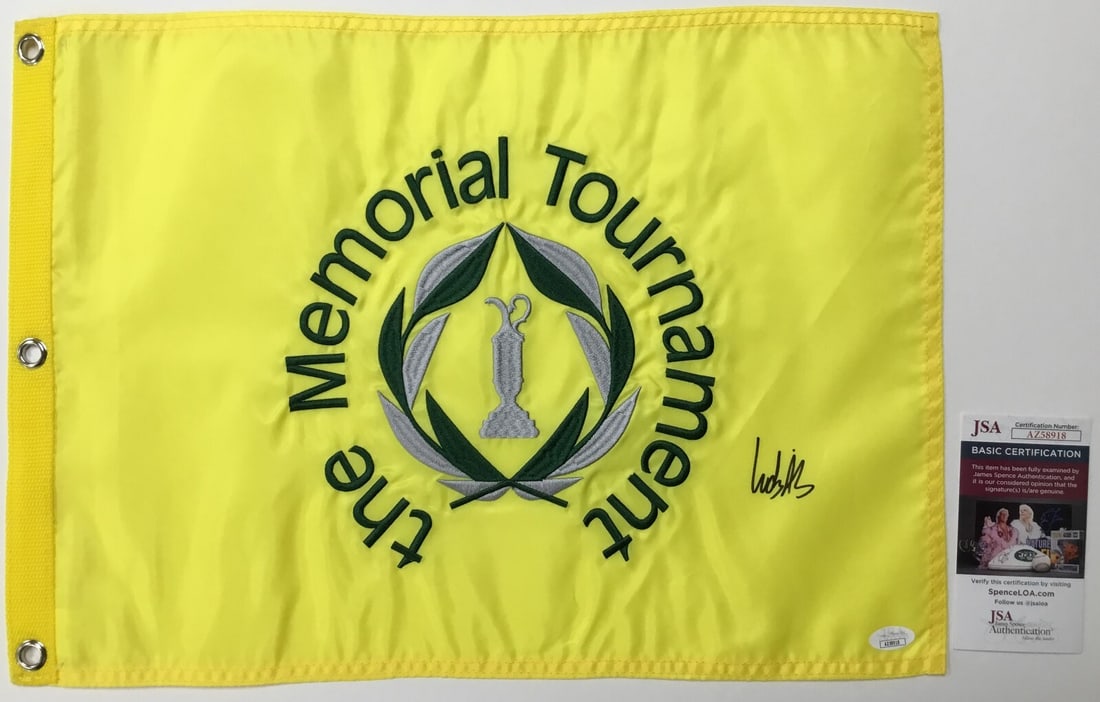 Ludvig Aberg Signed Memorial Tournament Pin Flag JSA Authenticated: Ludvig Aberg Signed Memorial Tournament Pin Flag JSA Authenticated This is a signed pin flag from The Memorial Tournament featuring the autograph of PGA star Ludvig Aberg. The flag is an original piec