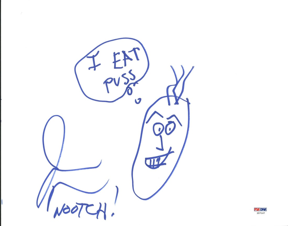 Jason Mewes Signed Nootch 11x14 Hand Drawn Sketch PSA/DNA #Z57167: Jason Mewes Signed Nootch 11x14 Hand Drawn Sketch PSA/DNA #Z57167 This unique item features an authentic signed 11x14 hand-drawn sketch of "Nootch" by Jason Mewes. The artwork has been personally sign