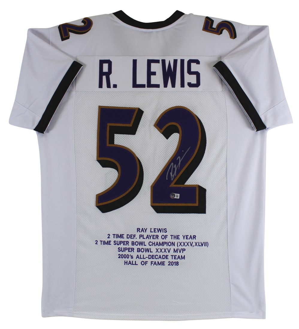 Ray Lewis Signed White Pro Style Jersey Baltimore Ravens BAS Witnessed (1 of 4)