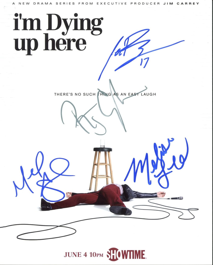 I'm Dying Up Here Signed 8X10 Photo by Melissa Leo & Cast BAS Authenticated: I'm Dying Up Here Signed 8X10 Photo by Melissa Leo & Cast BAS Authenticated This authentic signed 8x10 photo features the signatures of renowned actors Melissa Leo, Michael Angarano, RJ Cyler, and Joh