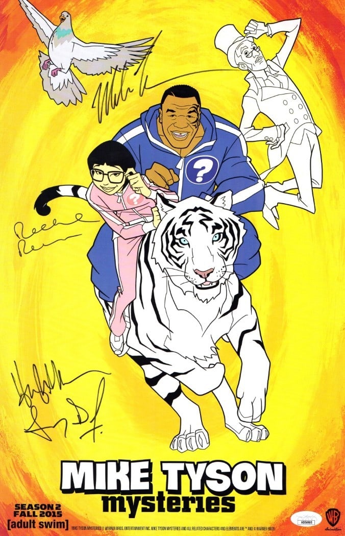 Mike Tyson Mysteries Cast Autographed 11x17 Poster with JSA Authentication: Mike Tyson Mysteries Cast Autographed 11x17 Poster with JSA Authentication This unique 11x17 poster features the cast of Mike Tyson Mysteries, professionally signed at a past Comic-Con event. The post