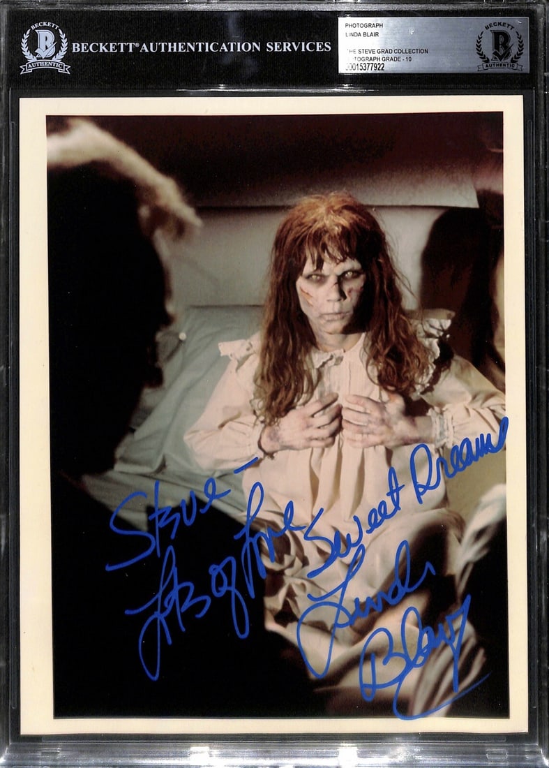8x10 Photo Signed by Linda Blair from The Exorcist Beckett Auto 10: 8x10 Photo Signed by Linda Blair from The Exorcist Beckett Auto 10 This is an original 8x10 photograph signed by actress Linda Blair from the film The Exorcist. The autograph, written in blue permanen