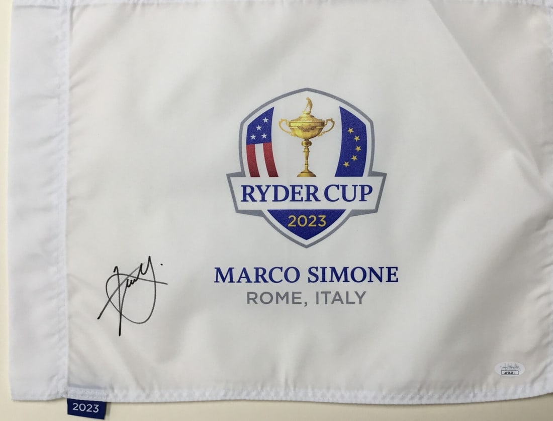 Xander Schauffele Signed 2023 Ryder Cup Rome Flag JSA Authenticated: Xander Schauffele Signed 2023 Ryder Cup Rome Flag JSA Authenticated Celebrate the thrilling 2023 Ryder Cup with this officially licensed pin flag, signed by golf sensation Xander Schauffele. This uniq