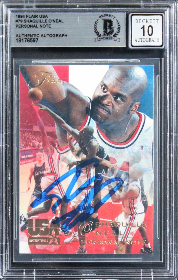 Shaquille O'Neal Signed 1994 Flair USA #79 Card Gem Mint 10 Beckett Authenticated (1 of 2)