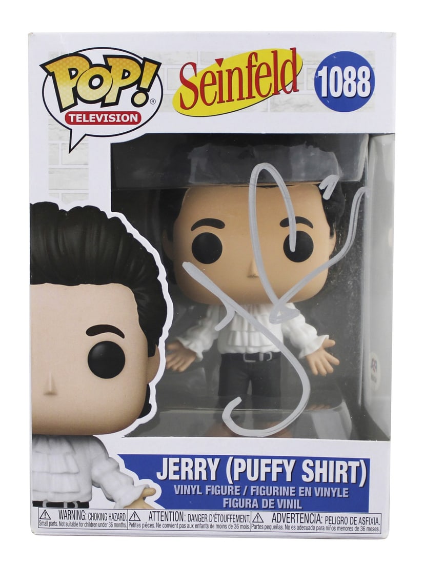 Jerry Seinfeld Signed Seinfeld #1088 Funko Pop With PSA DNA Authentication: Jerry Seinfeld Signed Seinfeld #1088 Funko Pop With PSA DNA Authentication This is an original Funko Pop Vinyl Figure #1088 of Jerry (Puffy Shirt) from Seinfeld, personally signed by Jerry Seinfeld. T