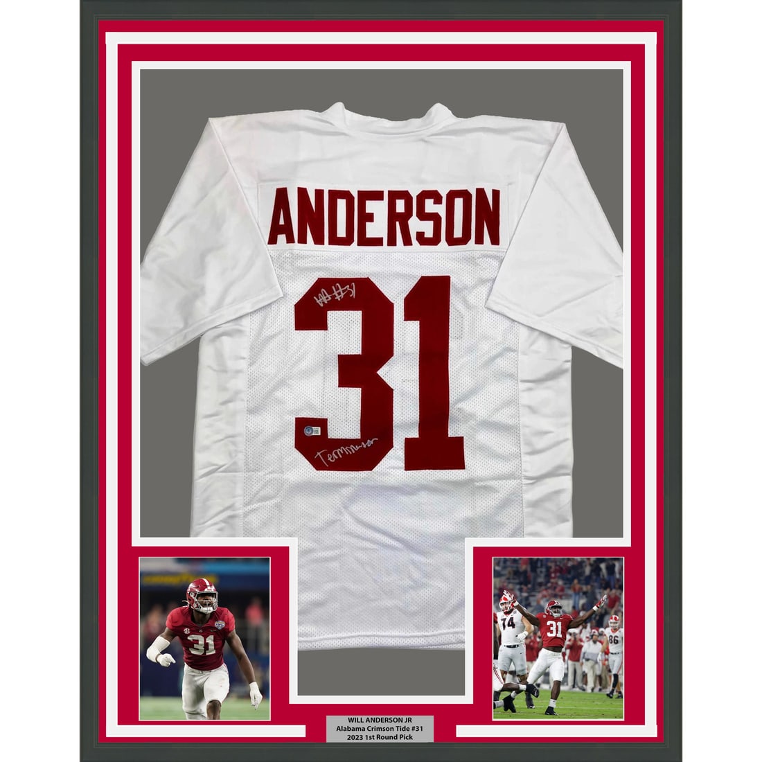 Will Anderson Signed Alabama Jersey Display 35x39 Framed With Beckett COA: Will Anderson Signed Alabama Jersey Display 35x39 Framed With Beckett COA This professionally framed and matted Alabama Crimson Tide white jersey features the autograph of Will Anderson and is authent