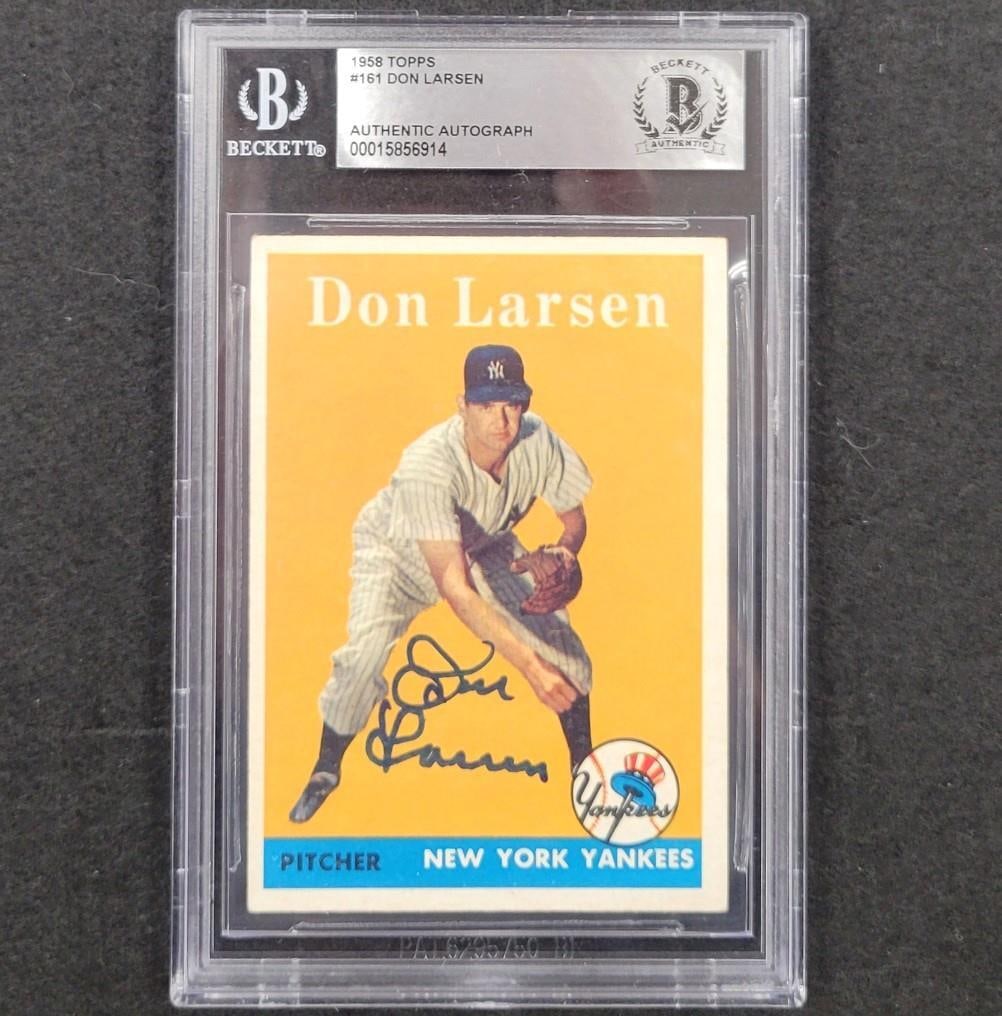 Don Larsen 1958 Topps #161 Signed Card New York Yankees PSA Autographed: Don Larsen 1958 Topps #161 Signed Card New York Yankees PSA Autographed This is a 1958 Topps #161 baseball card featuring Don Larsen, a legendary pitcher for the New York Yankees. The card is hard-sig