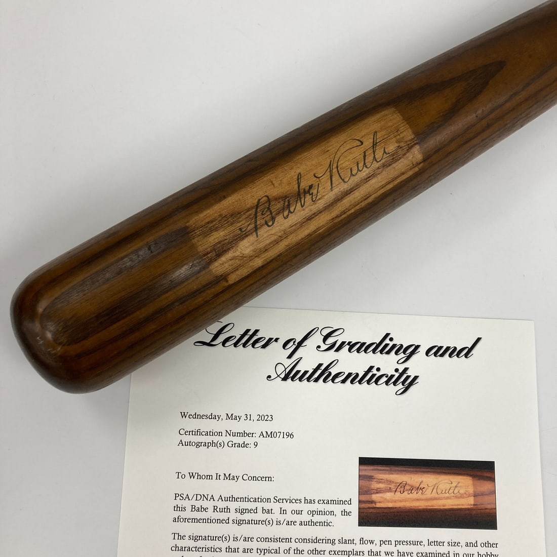 Louisville Slugger 40 BR Bat Signed by Babe Ruth PSA DNA 9 JSA LOA: Louisville Slugger 40 BR Bat Signed by Babe Ruth PSA DNA 9 JSA LOA This is an original Babe Ruth signed Louisville Slugger model 40 BR baseball bat from circa 1933. The bat features a gilt-impressed "
