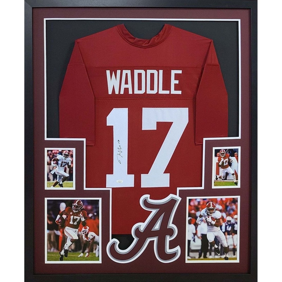 Jaylen Waddle Autographed Alabama Jersey Framed JSA Certified: Jaylen Waddle Autographed Alabama Jersey Framed JSA Certified Experience the thrill of college football with this autographed Jaylen Waddle framed jersey. This stunning piece features meticulous frami