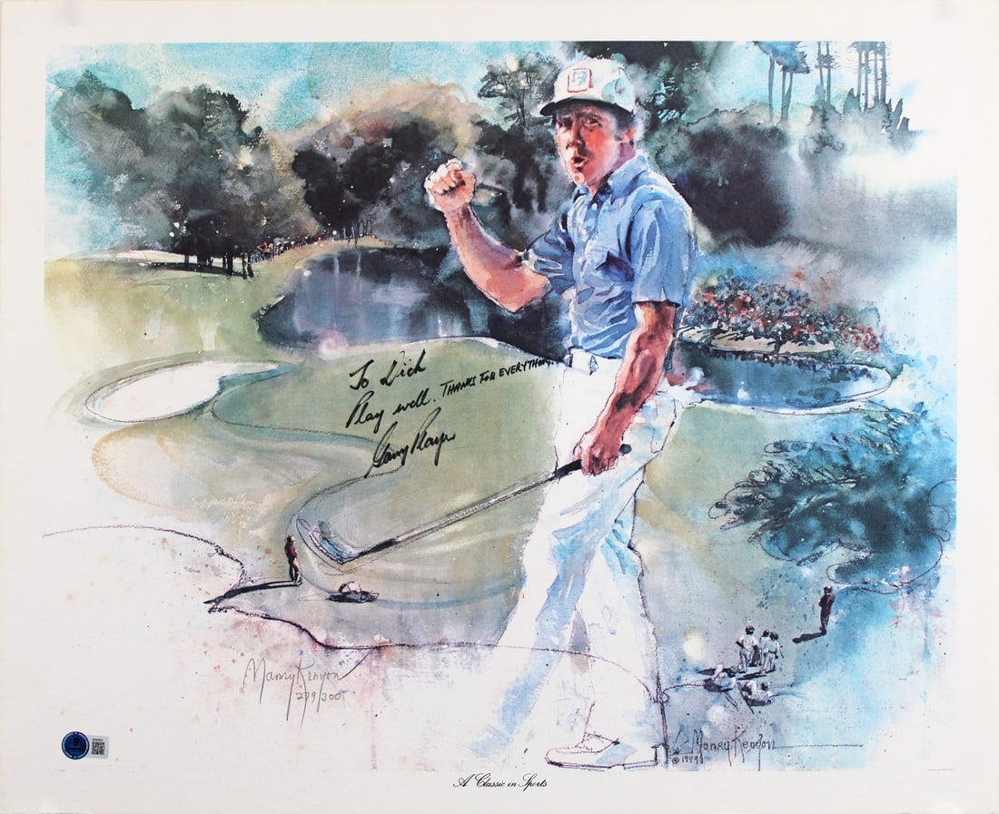 Gary Player Ann Manry Kenyon Signed 18x22 Lithograph Beckett Authenticated (1 of 2)