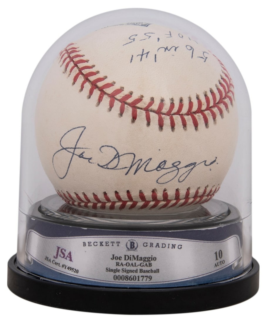 Joe DiMaggio Signed Baseball Limited Edition Beckett GEM MINT 10: Joe DiMaggio Signed Baseball Limited Edition Beckett GEM MINT 10 This exceptional Joe DiMaggio signed baseball is a limited-edition piece featuring the legendary New York Yankees centerfielder's autog