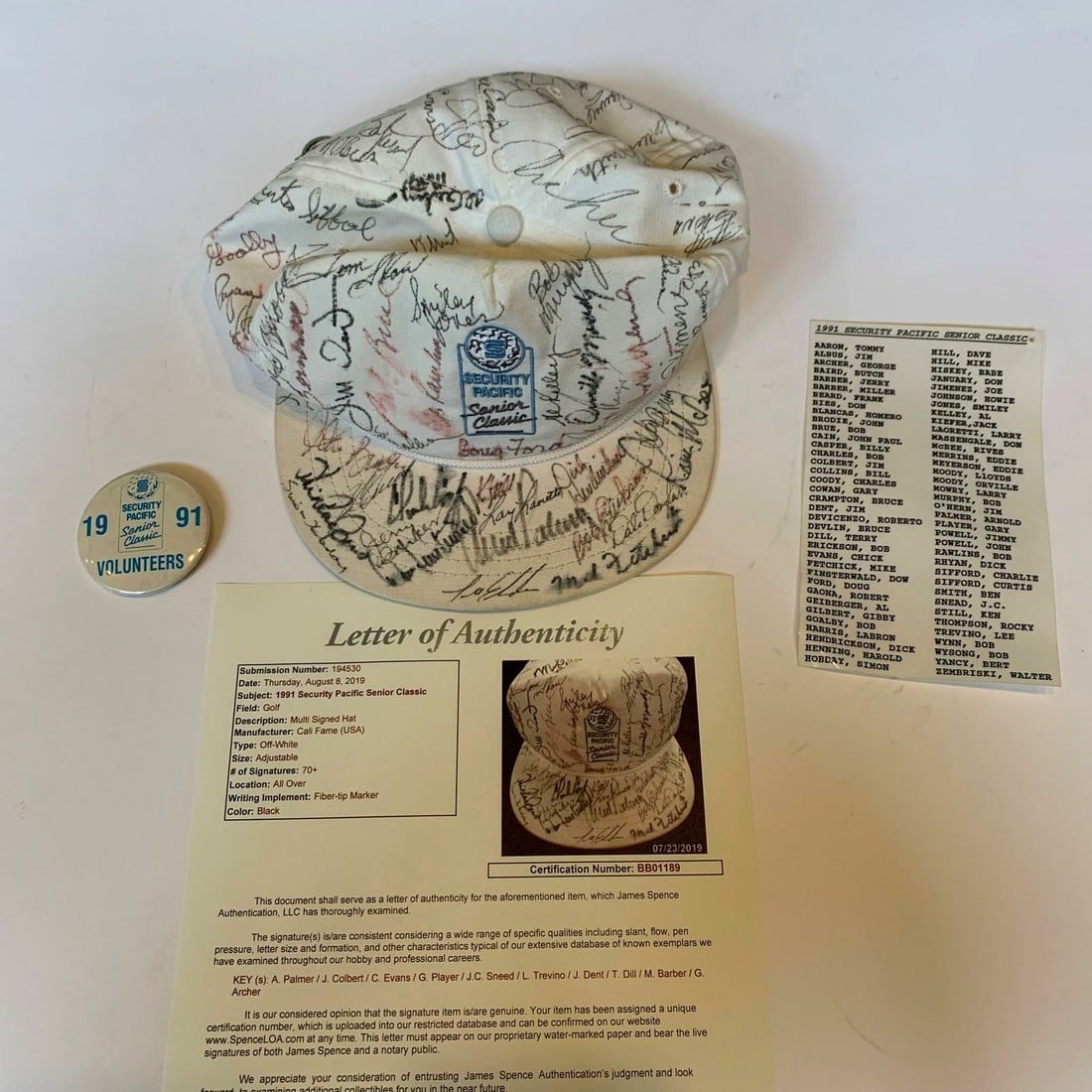 1991 Arnold Palmer Signed Cap with 72 Golf Signatures JSA COA (1 of 11)