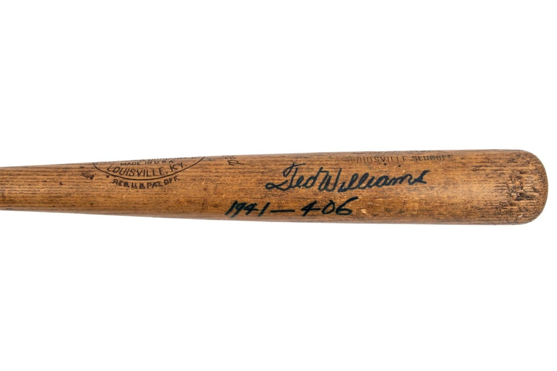 1955 Ted Williams Game Used Autographed Louisville Slugger Bat PSA DNA GU 10: 1955 Ted Williams Game Used Autographed Louisville Slugger Bat PSA DNA GU 10 This is a 1955-1957 Louisville Slugger Hillerich & Bradsby W183 professional model bat, game-used by Boston Red Sox Hall of