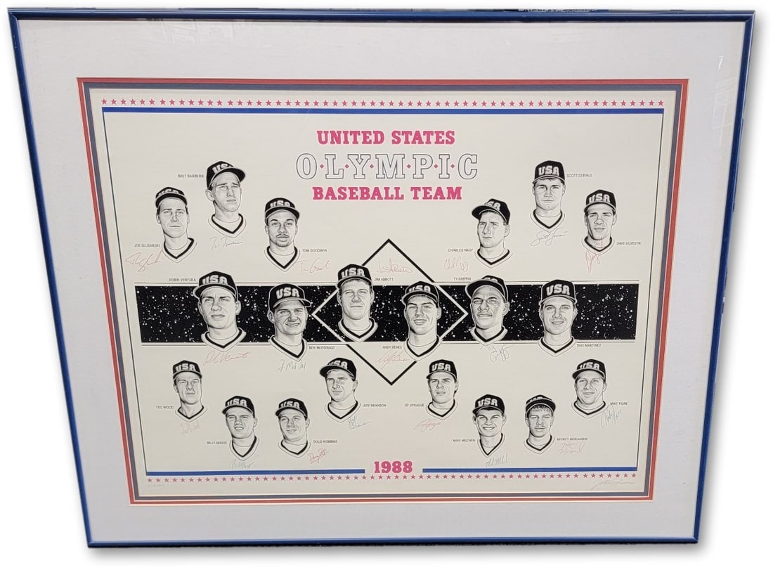 1988 Team USA Autographed Framed Poster Ventura Abbott Benes 28x33 (1 of 4)