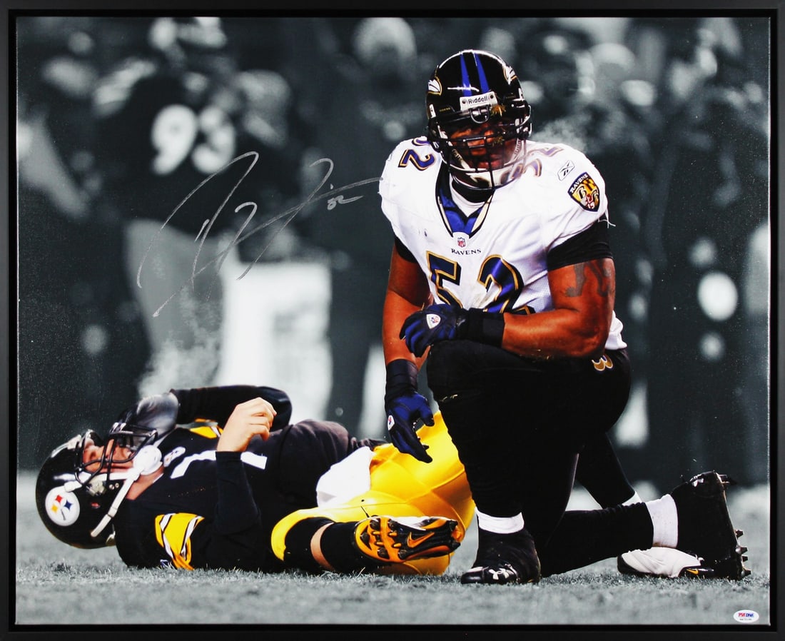 Ray Lewis Autographed Framed 24x30 Canvas PSA/DNA Authentic Ravens: Ray Lewis Autographed Framed 24x30 Canvas PSA/DNA Authentic Ravens This Authentic Signed & Framed 24x30 Canvas features the remarkable autograph of Ray Lewis, the legendary linebacker of the Baltimore