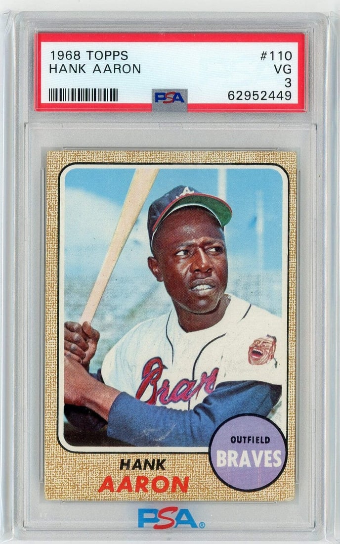 PSA 3 1968 Topps Hank Aaron 110 Original Braves Baseball Card (1 of 2)