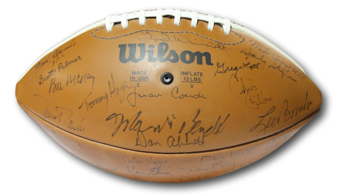 1968 Texas Longhorns Autographed Football with 45 Signatures JSA Authenticated: 1968 Texas Longhorns Autographed Football with 45 Signatures JSA Authenticated Celebrate the 1968 Texas Longhorns football team with this remarkable signed football, featuring 45 authentic signatures