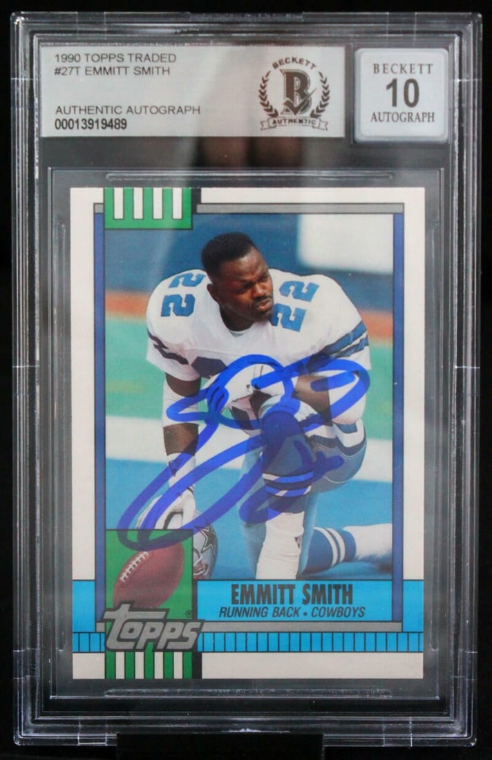 1990 Topps Traded #27T Emmitt Smith Autographed Dallas Cowboys BGS 10 (1 of 6)