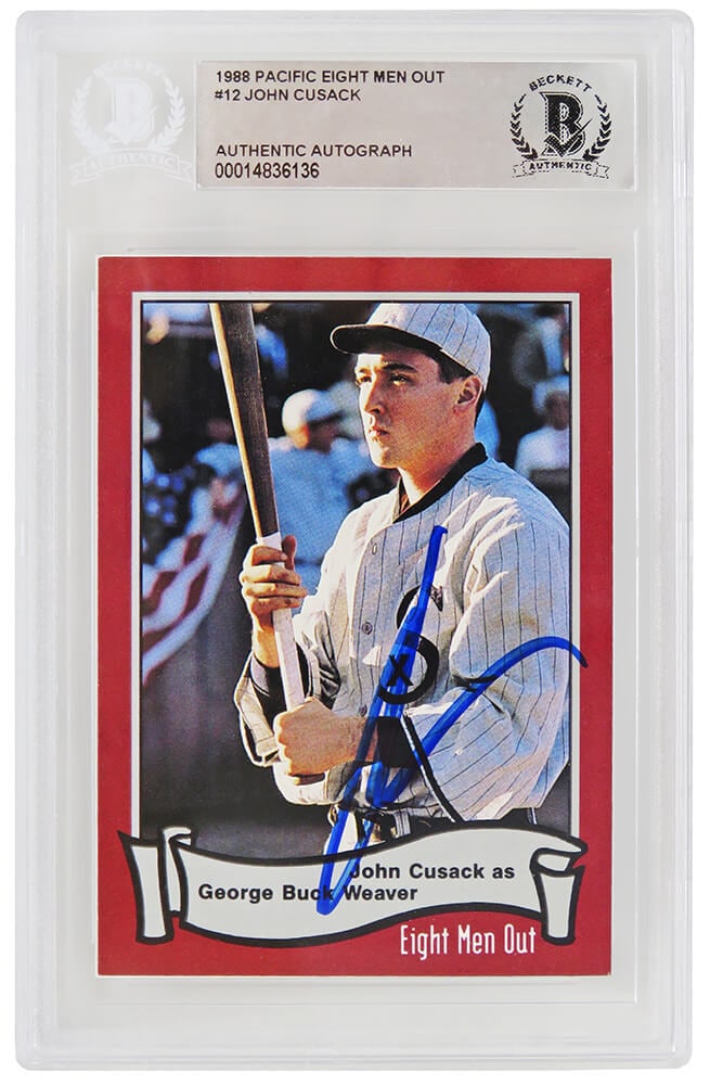 John Cusack Signed 1988 Pacific Eight Men Out Card Beckett Authenticated: John Cusack Signed 1988 Pacific Eight Men Out Card Beckett Authenticated This is a signed 1988 Pacific Eight Men Out trading card #12 featuring John Cusack. The card has been authenticated and encapsu